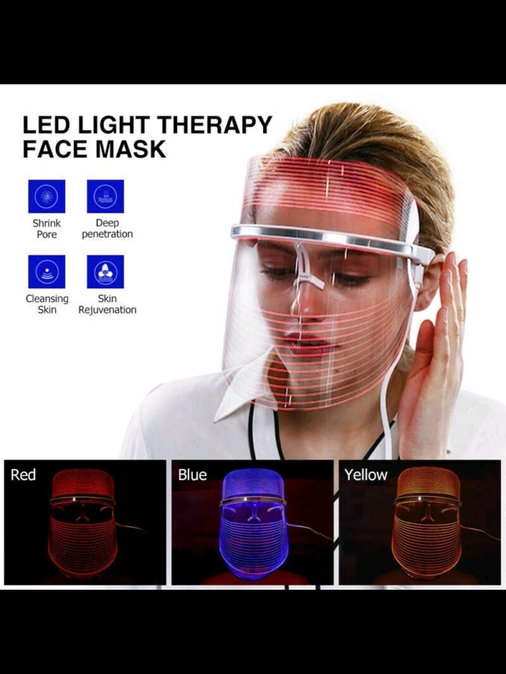 3 Color LED Facial Mask Skincare Tool - White